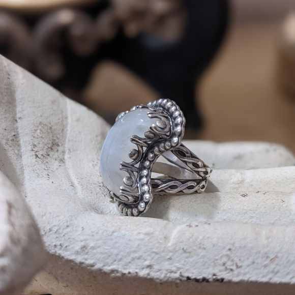 OOAK Sterling Silver Rainbow Moonstone Moon Ring - Picture 4 of 6